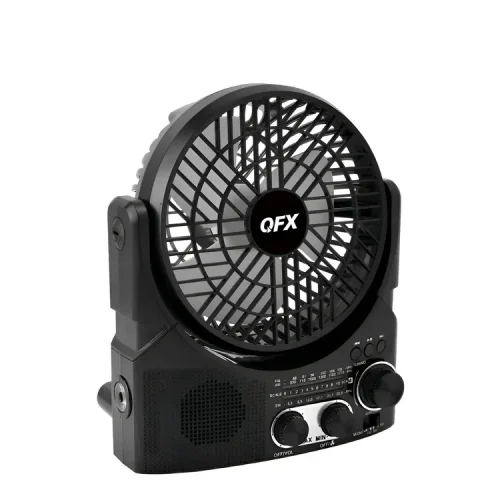 Radio QFX ventilador 4 en 1 solar recargable 6 pulgadas