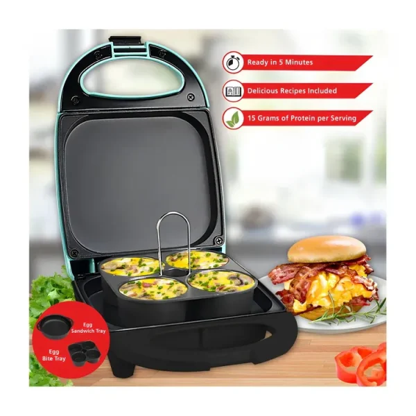 Maquina Brentwood para hacer huevos con accesorios color celeste