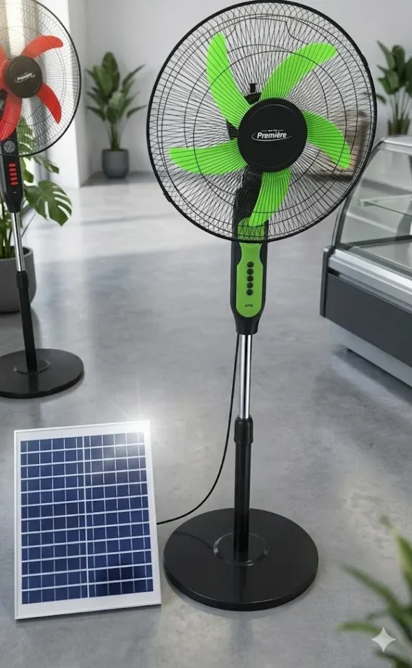 255 Ventilador Premiere de pedestal 16" eléctrico portátil de panel solar recargable con tres velocidades luz y de cinco aspas